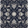3'x5' Navy Blue Hand Hooked UV Treated Traditional Floral Design Indoor Outdoor Rug - Image 2