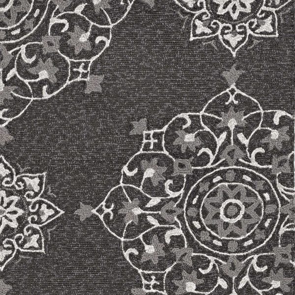 8' Charcoal Grey Hand Woven UV Treated Geometric Traditional Round Indoor Outdoor Area Rug - Image 2