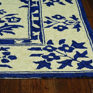2'x3' Sand Blue Hand Hooked UV Treated Floral Traditional Indoor Outdoor Accent Rug