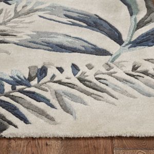 8' Grey Blue Hand Tufted Tropical Leaves Indoor Runner Rug