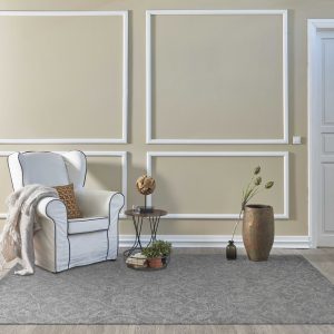 5' x 7' Grey Floral Vines Wool Indoor Area Rug