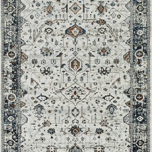 7' Ivory Grey Machine Woven Floral Traditional Indoor Runner Rug