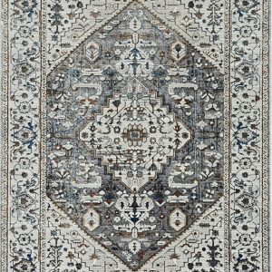 7' Grey Machine Woven Diamond Floral Medallion Indoor Runner Rug