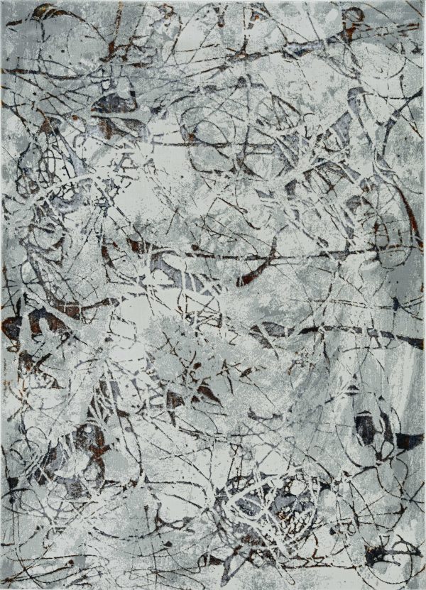 7' Ivory Grey Machine Woven Abstract Vermicular Indoor Runner Rug - Image 2