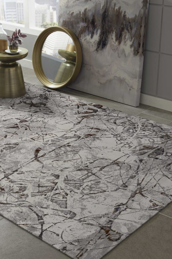 7' Ivory Grey Machine Woven Abstract Vermicular Indoor Runner Rug - Image 4