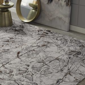 5'x8' Ivory Grey Machine Woven Abstract Vermicular Indoor Area Rug