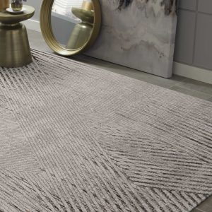 5'x8' Ivory Grey Machine Woven Geometric Lines Indoor Area Rug