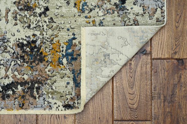 7' Silver Machine Woven Shrank Abstract Design Indoor Runner Rug - Image 4