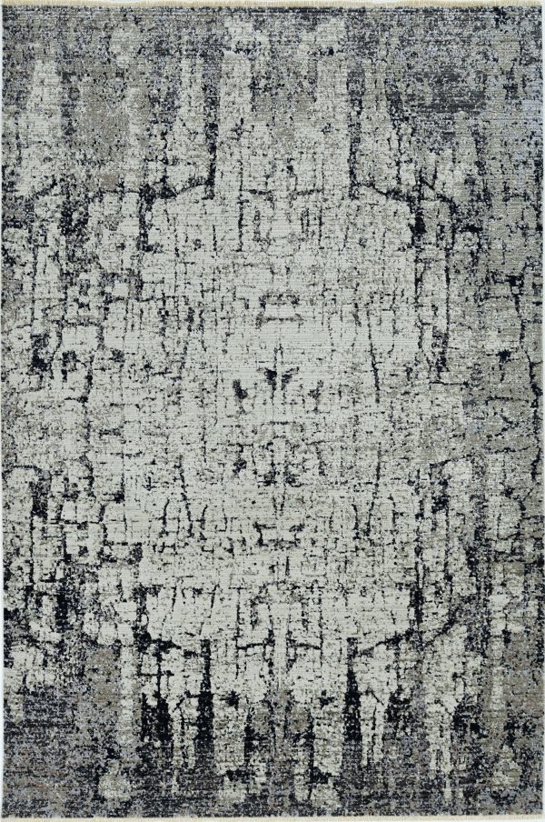 4'x6' Ivory Grey Machine Woven Shrank Abstract Industrial Style Indoor Area Rug - Image 4