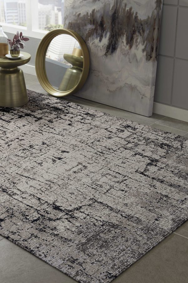 4'x6' Ivory Grey Machine Woven Shrank Abstract Industrial Style Indoor Area Rug - Image 2