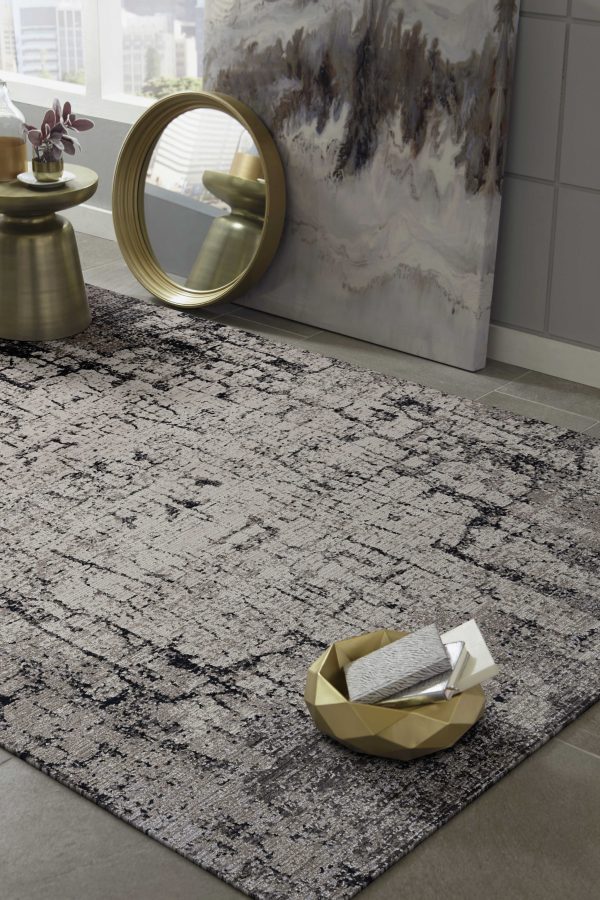 4'x6' Ivory Grey Machine Woven Shrank Abstract Industrial Style Indoor Area Rug - Image 3