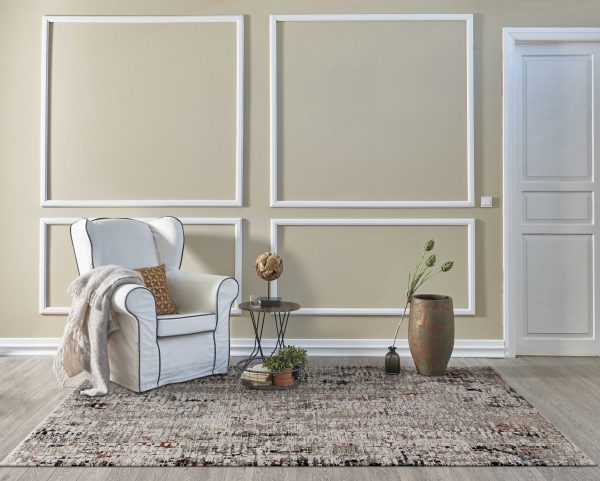 4' x 5' Beige or Grey Abstract Area Rug - Image 2