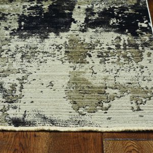 7' Ivory Charcoal Machine Woven Shrank Abstract Design Indoor Runner Rug