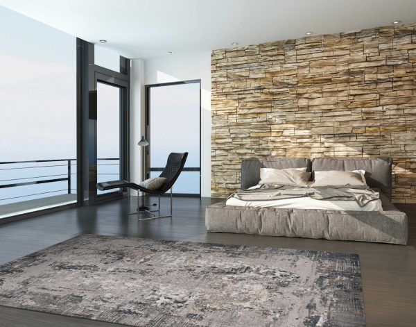 3'x5' Grey Machine Woven Abstract Brushstrokes Indoor Area Rug - Image 4