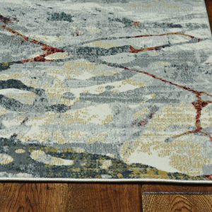 7' Grey Teal Machine Woven Abstract Splatter Indoor Runner Rug