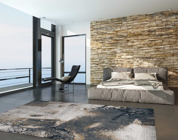3'x5' Grey Brick Machine Woven Abstract Watercolor Indoor Area Rug - Image 2