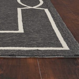 2'x3' Onyx Black Hand Hooked UV Treated Bordered Indoor Outdoor Accent Rug