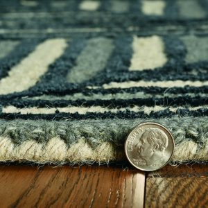 8' Navy Charcoal Hand Tufted Geometric Diamond Pattern Indoor Runner Rug