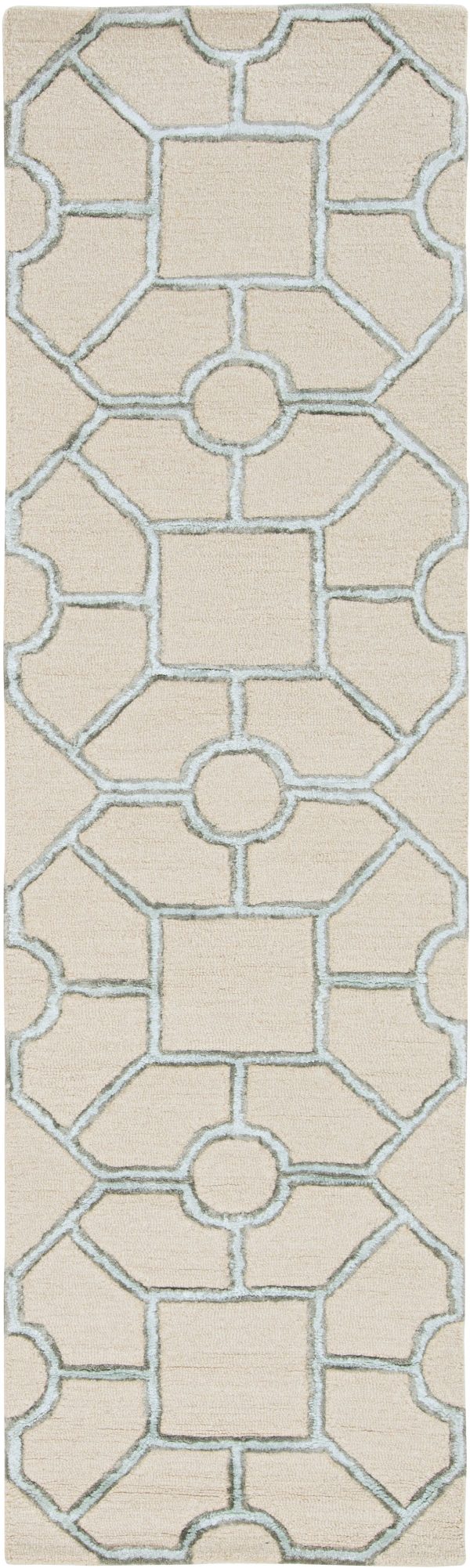 8' Beige Hand Tufted Geometric Indoor Runner Rug - Image 2