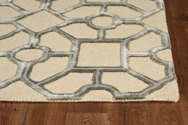 8' Beige Hand Tufted Geometric Indoor Runner Rug - Image 4