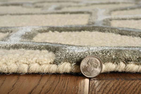 8' Beige Hand Tufted Geometric Indoor Runner Rug - Image 5