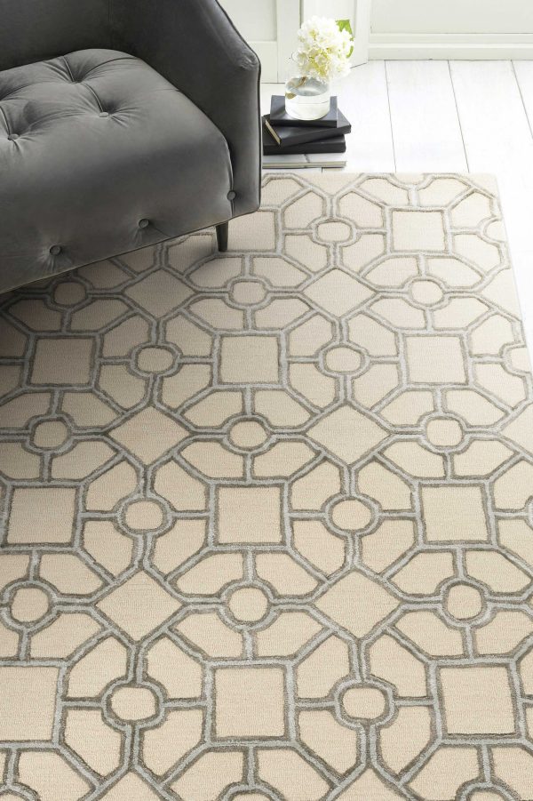 5'x7' Beige Hand Tufted Geometric Indoor Area Rug