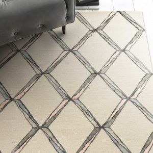5' x 7' Cream Geometric Diamond Wool Indoor Area Rug