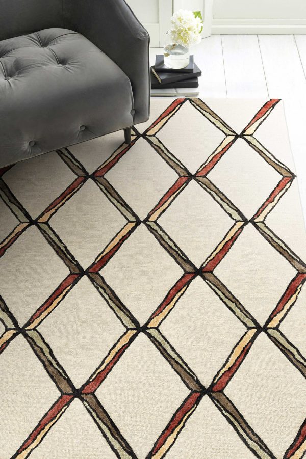 2' x 8' Cream or Gold Geometric Diamond Wool Runner Rug - Image 3