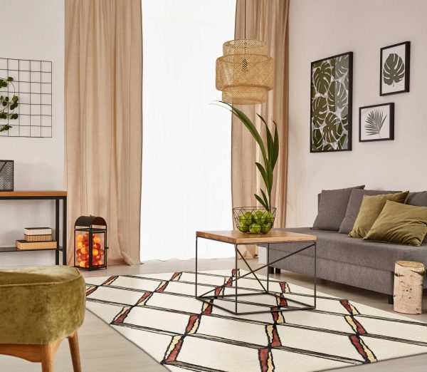 2' x 8' Cream or Gold Geometric Diamond Wool Runner Rug - Image 4