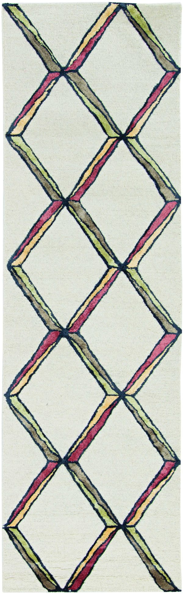 2' x 8' Cream or Gold Geometric Diamond Wool Runner Rug - Image 5