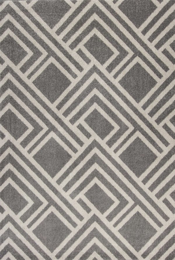 5'x8' Grey Machine Woven UV Treated Geometric Indoor Outdoor Area Rug - Image 2