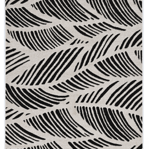 5'x8' Black White Machine Woven UV Treated Oversized Leaves Indoor Outdoor Area Rug