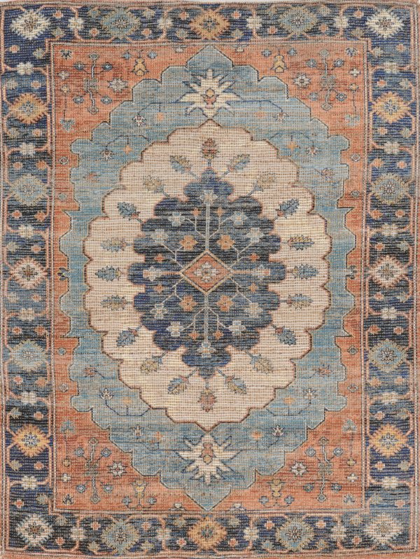 5'x7' Blue Hand Woven Floral Medallion Indoor Area Rug - Image 2
