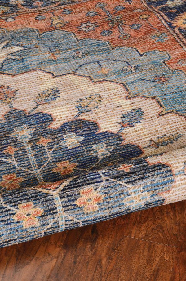 5'x7' Blue Hand Woven Floral Medallion Indoor Area Rug - Image 5