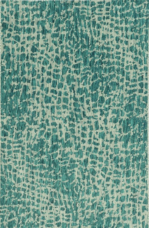 8' Teal Machine Woven UV Treated Animal Print Indoor Outdoor Round Area Rug - Image 2
