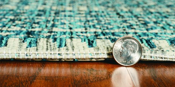 8' Round Teal Geometric Pattern Indoor Outdoor Area Rug - Image 3