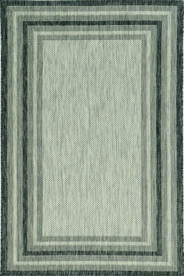 8' Grey Machine Woven UV Treated Bordered Indoor Outdoor Round Area Rug - Image 2