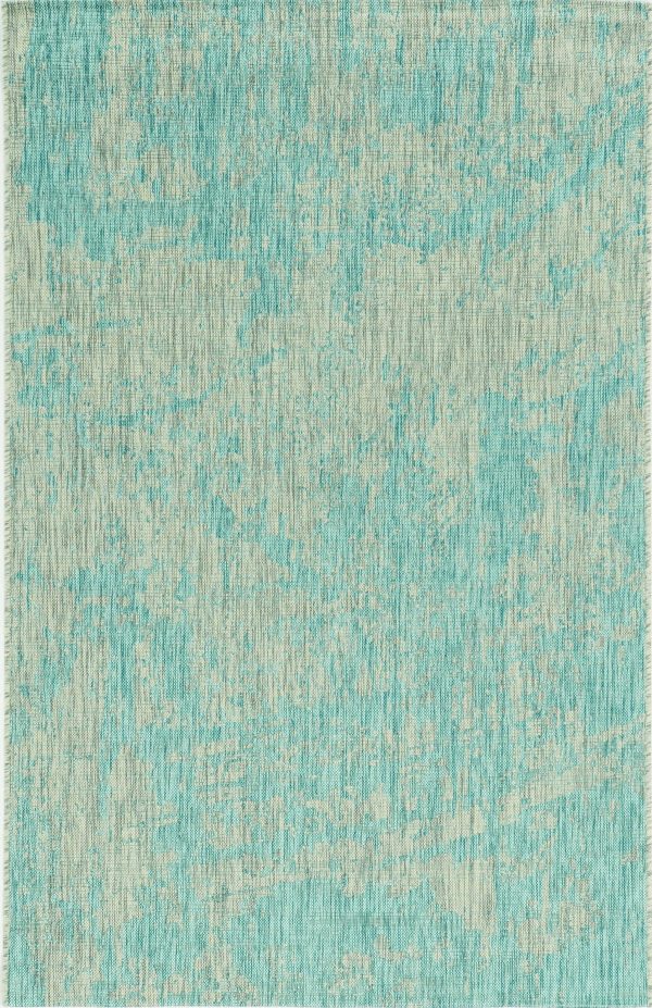 5'x7' Teal Machine Woven UV Treated Abstract Brushstrokes Indoor Outdoor Area Rug - Image 2
