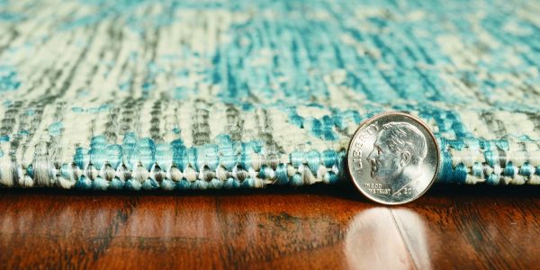 5'x7' Teal Machine Woven UV Treated Abstract Brushstrokes Indoor Outdoor Area Rug - Image 3