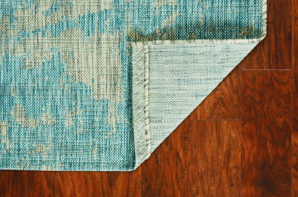 5'x7' Teal Machine Woven UV Treated Abstract Brushstrokes Indoor Outdoor Area Rug - Image 4