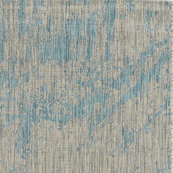 5'x7' Teal Machine Woven UV Treated Abstract Brushstrokes Indoor Outdoor Area Rug - Image 5