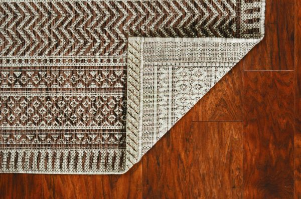 8' Round Mocha Geometric Pattern Indoor Outdoor Area Rug - Image 5