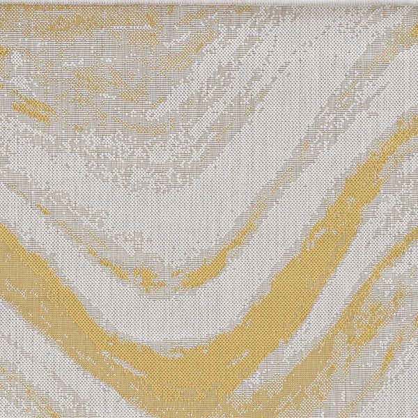 5'x7' Ivory Gold Machine Woven UV Treated Abstract Waves Indoor Outdoor Area Rug