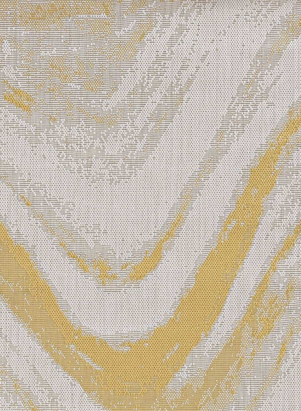 8' Ivory Gold Machine Woven Abstract Waves Round Indoor Outdoor Area Rug - Image 3