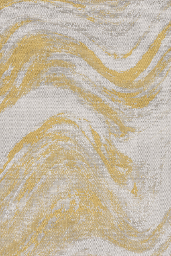 8' Ivory Gold Machine Woven Abstract Waves Round Indoor Outdoor Area Rug - Image 2