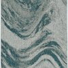8' Grey Teal Machine Woven UV Treated Marble Indoor Outdoor Round Area Rug - Image 2