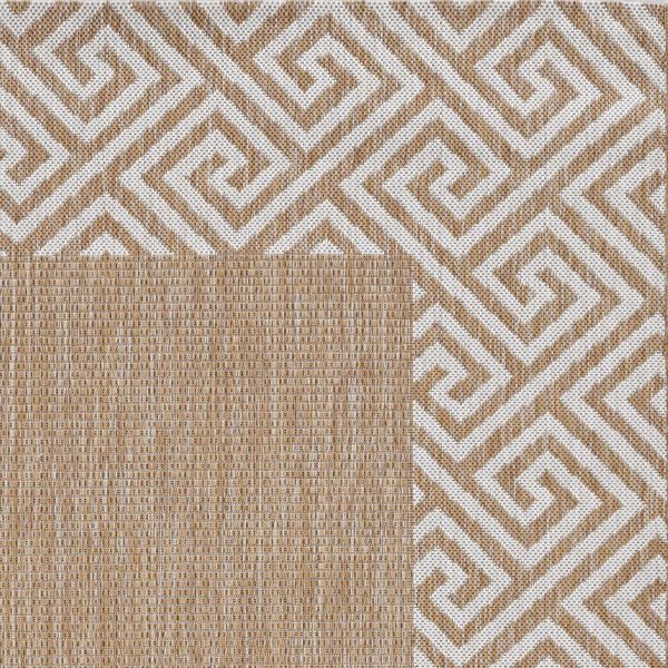 5'x7' Ivory Machine Woven UV Treated Greek Key Bordered Indoor Outdoor Area Rug