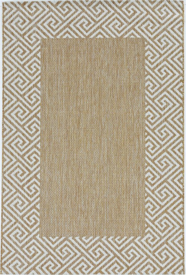 5'x7' Ivory Machine Woven UV Treated Greek Key Bordered Indoor Outdoor Area Rug - Image 2