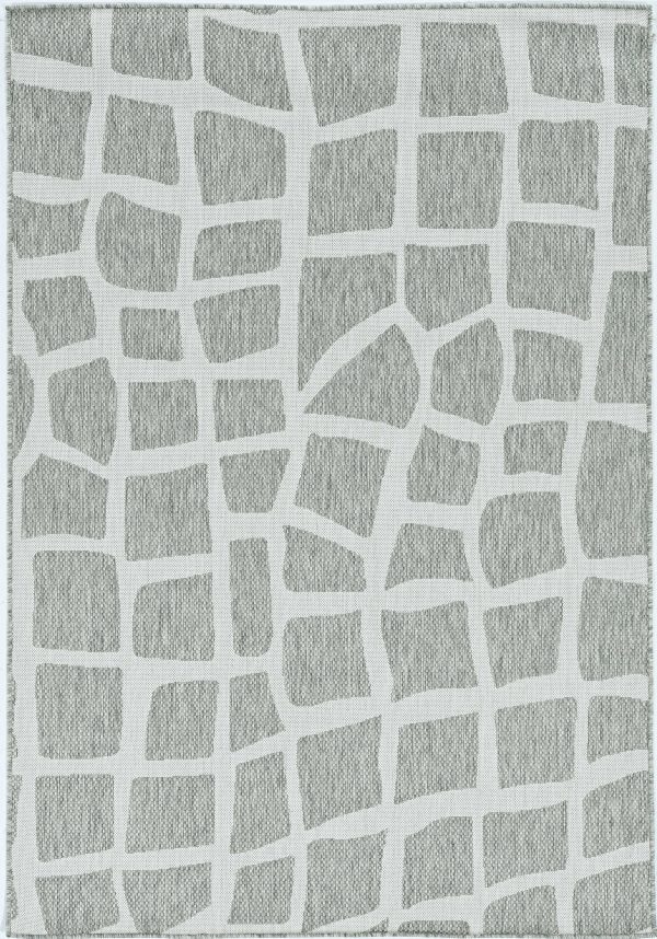 5'x7' Ivory Grey Machine Woven UV Treated Abstract Indoor Outdoor Area Rug - Image 2