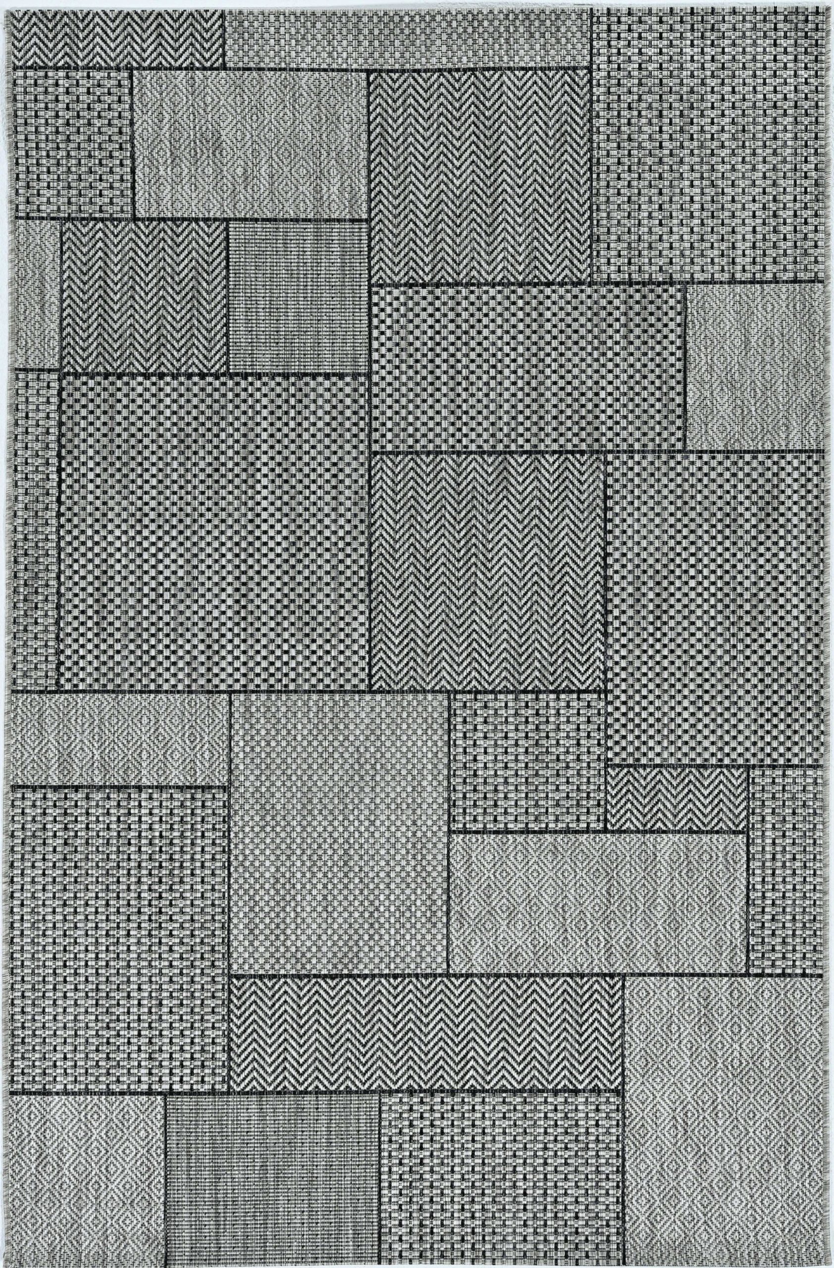 8' Grey Machine Woven UV Treated Geometric Indoor Outdoor Round Area Rug - Image 2